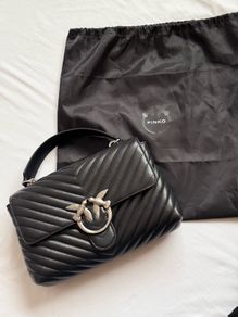 Pinko Love Bag Black Chevron Leather Shoulder Bag Original + Dust Bag