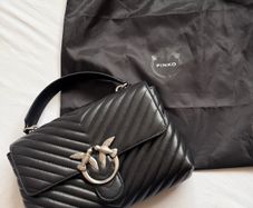 Pinko Love Bag Black Chevron Leather Shoulder Bag Original + Dust Bag