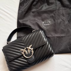 Pinko Love Bag Black Chevron Leather Shoulder Bag Original + Dust Bag