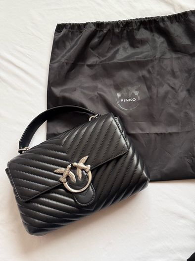 Pinko Love Bag Black Chevron Leather Shoulder Bag Original + Dust Bag