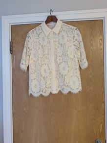 Gallery Cream Lace Short Sleeved Blouse. S. 12. New - No Tag.