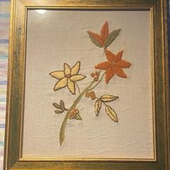 vintage style framed floral or crewel embroidery