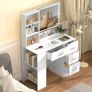 White Dressing Table with LED Mirror 3-Color Lights & Side Cabinet, 2-in-1 Makeup Vanity Desk and Nightstand with 4 Drawers & 6 Storage Shelves, Girls Vanity Table Bedroom Dresser, Large 90cm Image 2