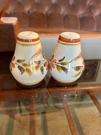 Vintage Set Hand Painted Ceramic Salt & Pepper Shakers Mid Century