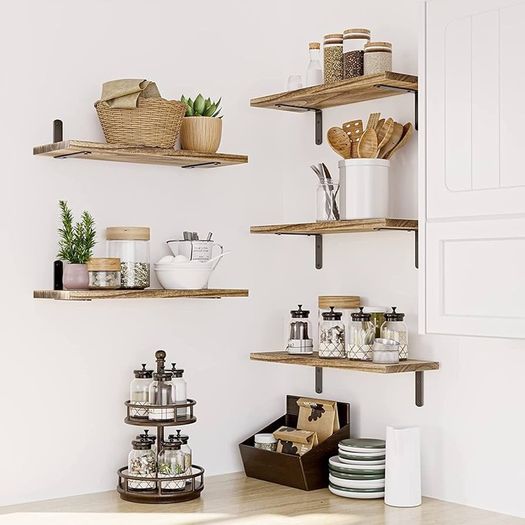 NEW SALE | Shelves Wood Wall Mounted Shelf, Rustic Shelves Set of 5 Light brown