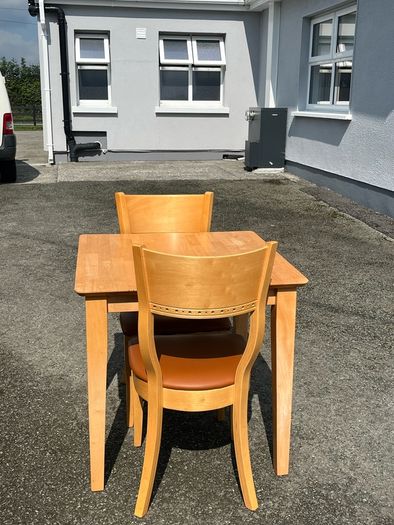 pine table and 2 chairs