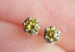 Natural Fancy Intense Yellow Diamond 0.12ct GWLAB Certified S925 Rhodium-Plated Earrings.