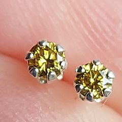 Natural Fancy Intense Yellow Diamond 0.12ct GWLAB Certified S925 Rhodium-Plated Earrings.