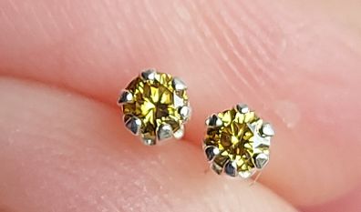 Natural Fancy Intense Yellow Diamond 0.12ct GWLAB Certified S925 Rhodium-Plated Earrings.