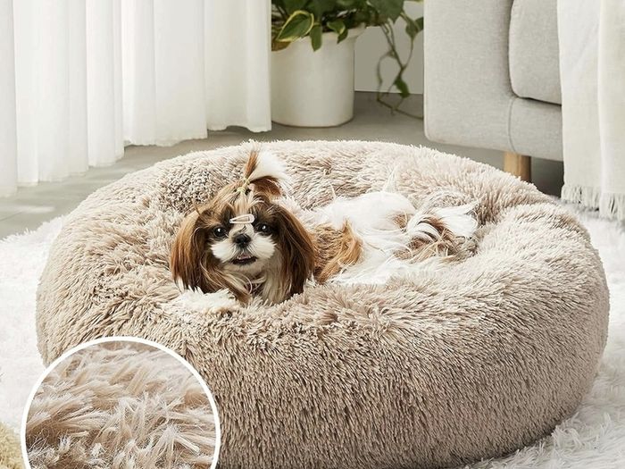 Calming Dog Bed - Washable Fluffy Plush Puppy Cat Bed with Anti-Slip Bottom 60cm