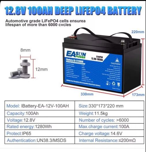 12V 100Ah LiFePo4 Battery Pack Lithium Iron Phosphate Batteries Built-in BMS For Solar Boats fishing camping