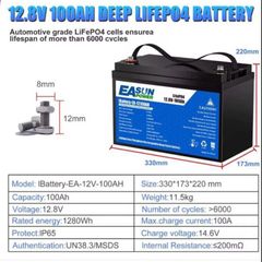 12V 100Ah LiFePO4 Battery (1280Wh) with Low-Temp BMS Protection, 4500+ Cycles for Motorhome/Solar/Camping