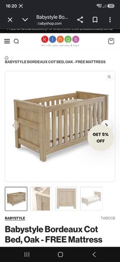 Babystyle Bordeaux Cot Bed, Oak