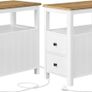Set of 2 Narrow Bedside Table with Power Strip, 2 Drawers, Sofa Table, for Small Spaces, Maritime Style, Walnut Brown/White Image 2