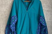 90s Sun Mountain Sports Teal &amp; Blue Plaid Quarter Zip Pullover Jacket Size S Relaxed Fit