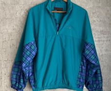 90s Sun Mountain Sports Teal & Blue Plaid Quarter Zip Pullover Jacket Size S Relaxed Fit