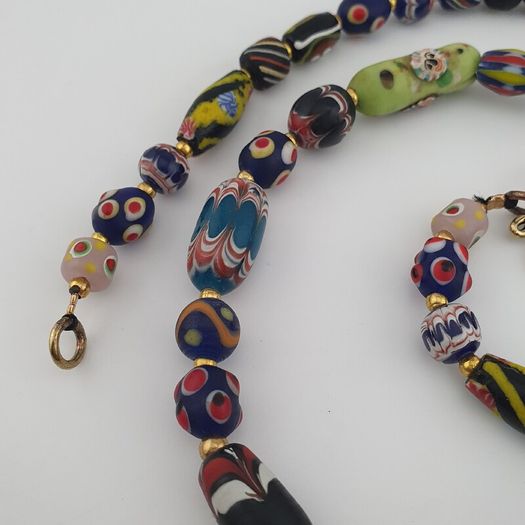 Antique Venetian Style MultiColor Mix Glass & Old Face Glass Pendant Necklace