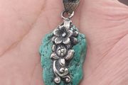 Vintage Natural Turqouise Silver Floral Desgin Pendant