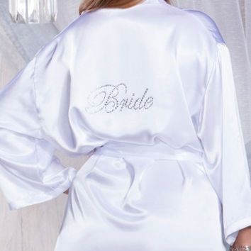 Satin Silk Long Robe Personalised Crystal Bride Bridesmaid Wedding Bridal Party With Rhinestones