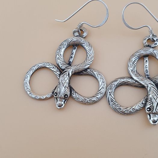 Antique Style Brass Snake Dangle Earrings