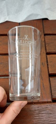Gillespies malt stout pint glass,official beer to the open championship at royal Lytham & St. Anne's 18th to 21th ,1996,,buyer collects or pays postage, collectors item