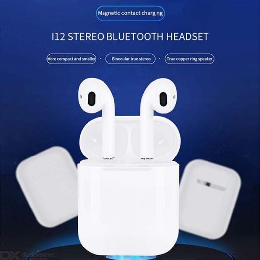 08441 i12 TWS Blue - Universal Bluetooth Earbuds With Charging Dock
