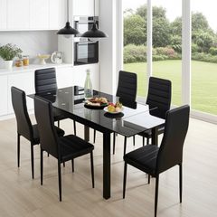 Extendable Glass Dining Table Set + 6chairs