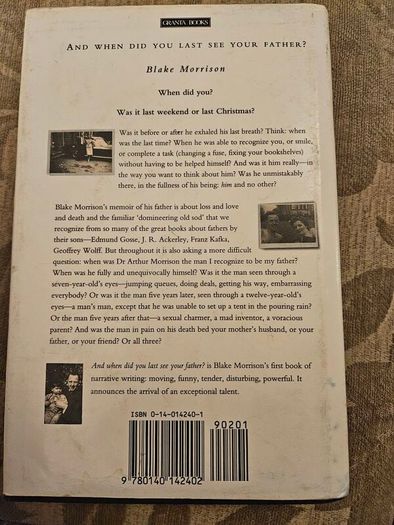 And When Did You Last See Your Father.  By Blake Morrison. First Edition Hardback With Dustjacket In Good Condition.  See Photos For Same.