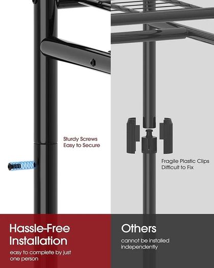 Clothes Rail  Clothes Rack with Shelves & Wheels, Multi-Functional Clothing Rail with Hooks, Sturdy Metal Garment Rack for Bedroom, Laundry, Balcony, 84cm / 31cm / 202cm, Black