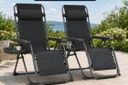Zero Gravity Chairs Set of 2, Folding Sunloungers Reclining Garden Chairs with Cup Holder
