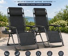 Zero Gravity Chairs Set of 2, Folding Sunloungers Reclining Garden Chairs with Cup Holder