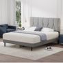 Small Double Bed Frame, Light Grey, Upholstered Wooden Slat Bed Frame with Headboard Image 3