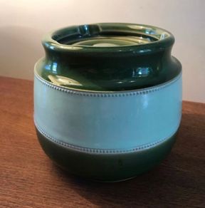 Antique Green Glazed Denby Aonian Tobacco Jar Seal J Bourne & Son 1920's