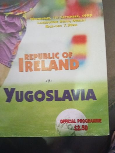1999 Ireland V Yugoslavia  Match Programme