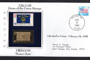 1988 USA Oregon "Beaver State" 22kt Gold Replica of the 1976 United States Flag Stamps showing 25c US flag definitive tied Salem, Oregon (state capital) illustrated cover