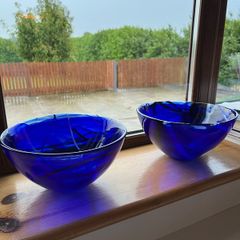 Pair of Kosta Boda Swedish blue glass bowls