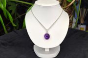 Vintage Sterling Silver Amethyst Cabochon Pendant Rope Chain Necklace 925 Italy
