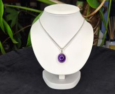 Vintage Sterling Silver Amethyst Cabochon Pendant Rope Chain Necklace 925 Italy