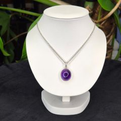 Vintage Sterling Silver Amethyst Cabochon Pendant Rope Chain Necklace 925 Italy