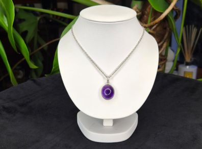 Vintage Sterling Silver Amethyst Cabochon Pendant Rope Chain Necklace 925 Italy