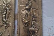 2- RARE Brass Vintage ELPEC Wall Hangings, Lady Dancing &amp; Musical Scenes 14.5"