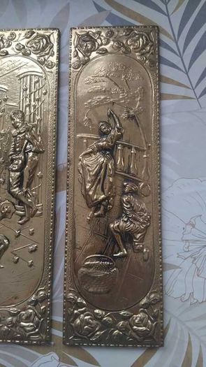 2- RARE Brass Vintage ELPEC Wall Hangings, Lady Dancing & Musical Scenes 14.5"