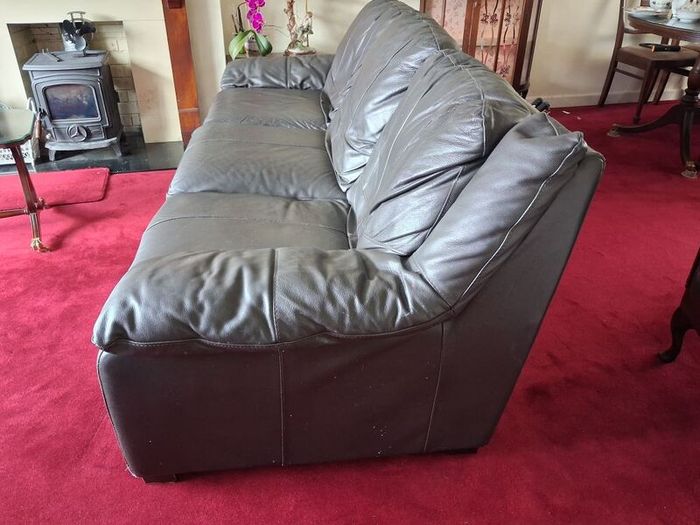 3 seater Black Brown Leather. Marks on back (but if against a wall, it doesnt matter!!)