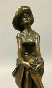 Lady On A Stool - Bronze, Signed