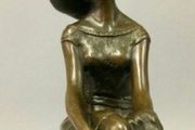 Lady On A Stool - Bronze, Signed