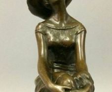Lady On A Stool - Bronze, Signed