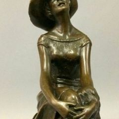 Lady On A Stool - Bronze, Signed