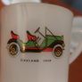 Cool Set of Four Vintage Retro Mid-Century French Milk-Glass Opaline Espresso Coffee Cups/Mini Mugs with Classic Car Designs Image 7