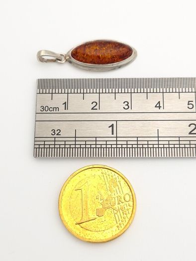 Vintage 925 Sterling Silver And Natural Baltic Amber Pendant