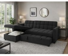 Kris Black Sofa Bed, Reversible Chaise & Storage